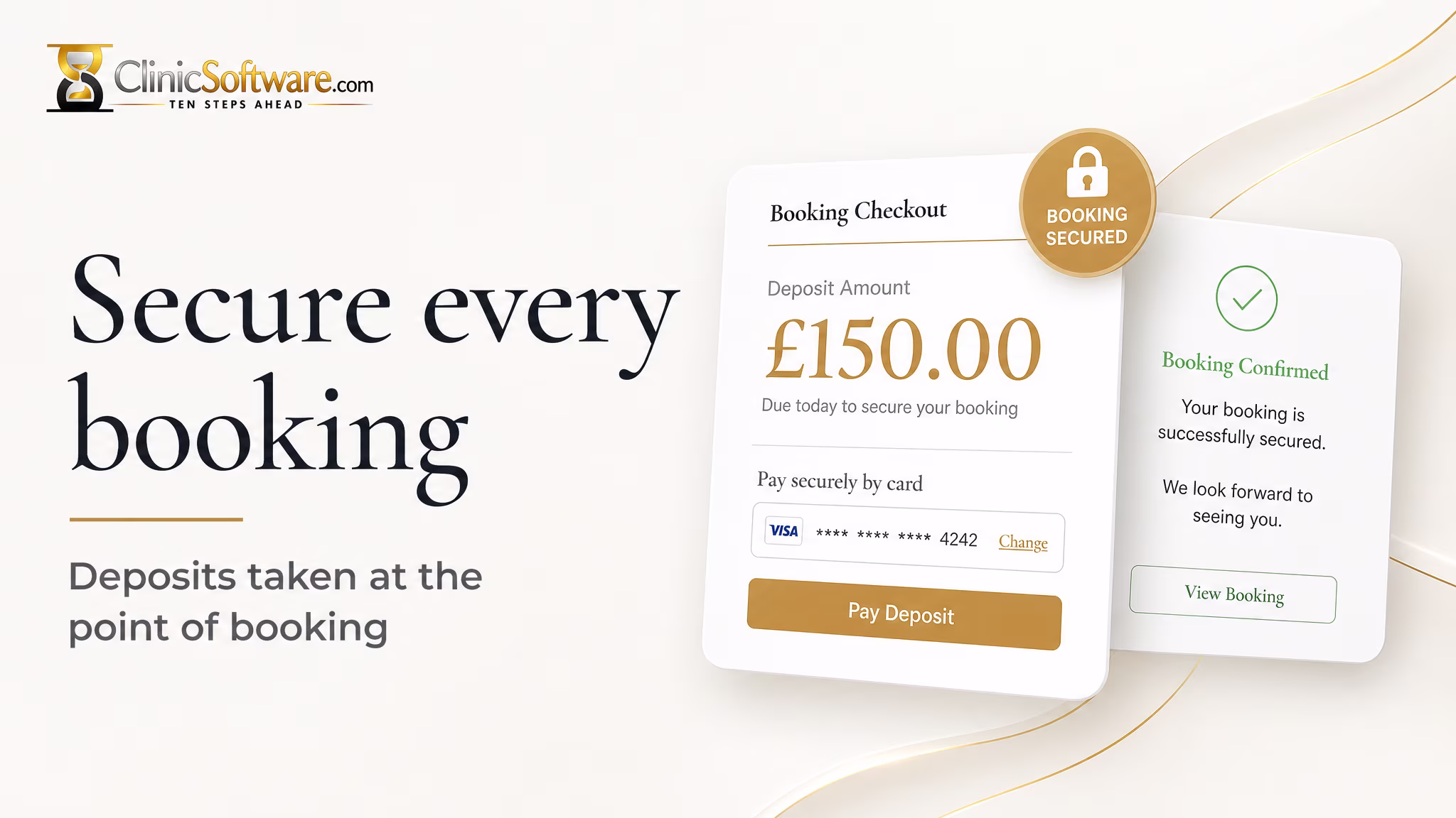 Booking checkout taking a card deposit and confirming the payment